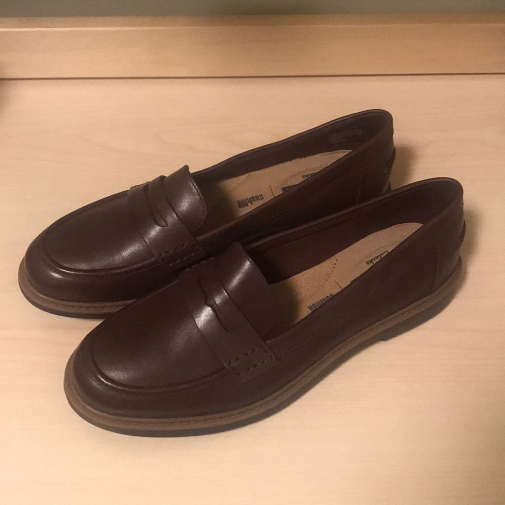 New Clarks Mahogany Leather Loafers Raisie Eletta